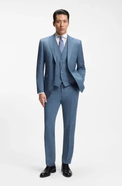 Three-piece regular-fit suit in patterned virgin wool