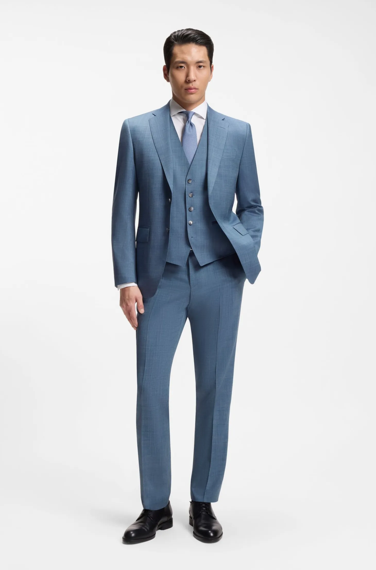 Three-piece regular-fit suit in patterned virgin wool