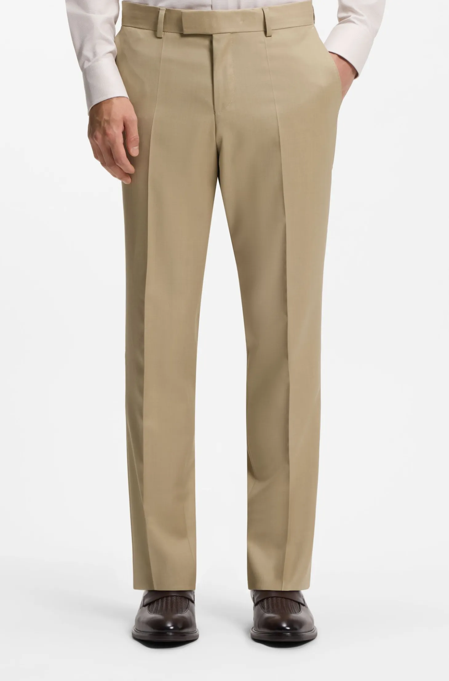 Three-piece slim-fit suit in virgin-wool serge