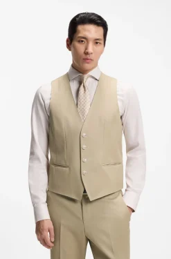 Three-piece slim-fit suit in virgin-wool serge