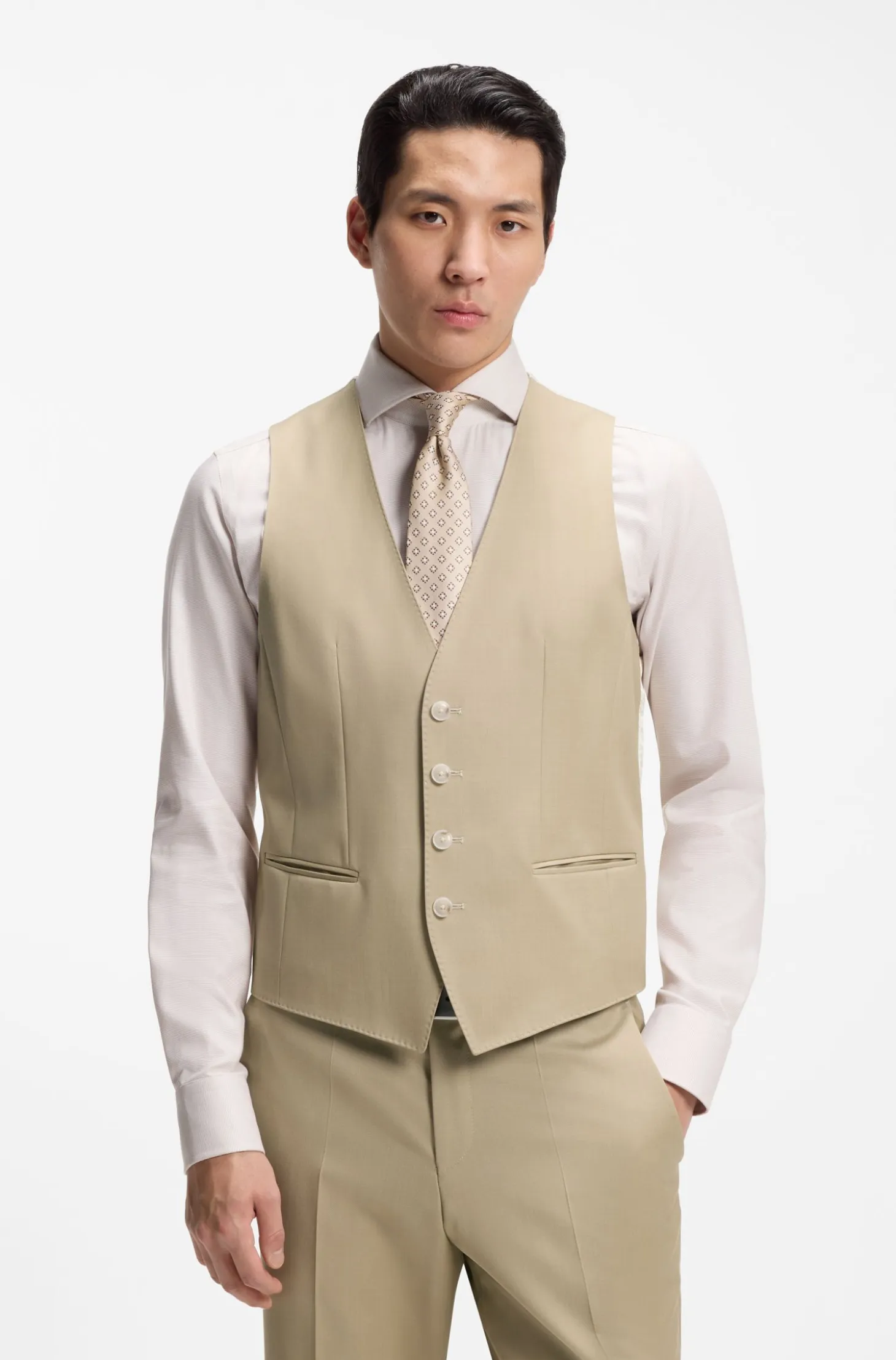 Three-piece slim-fit suit in virgin-wool serge