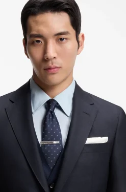 Three-piece slim-fit suit in virgin wool and silk