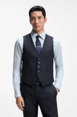 Three-piece slim-fit suit in virgin wool and silk