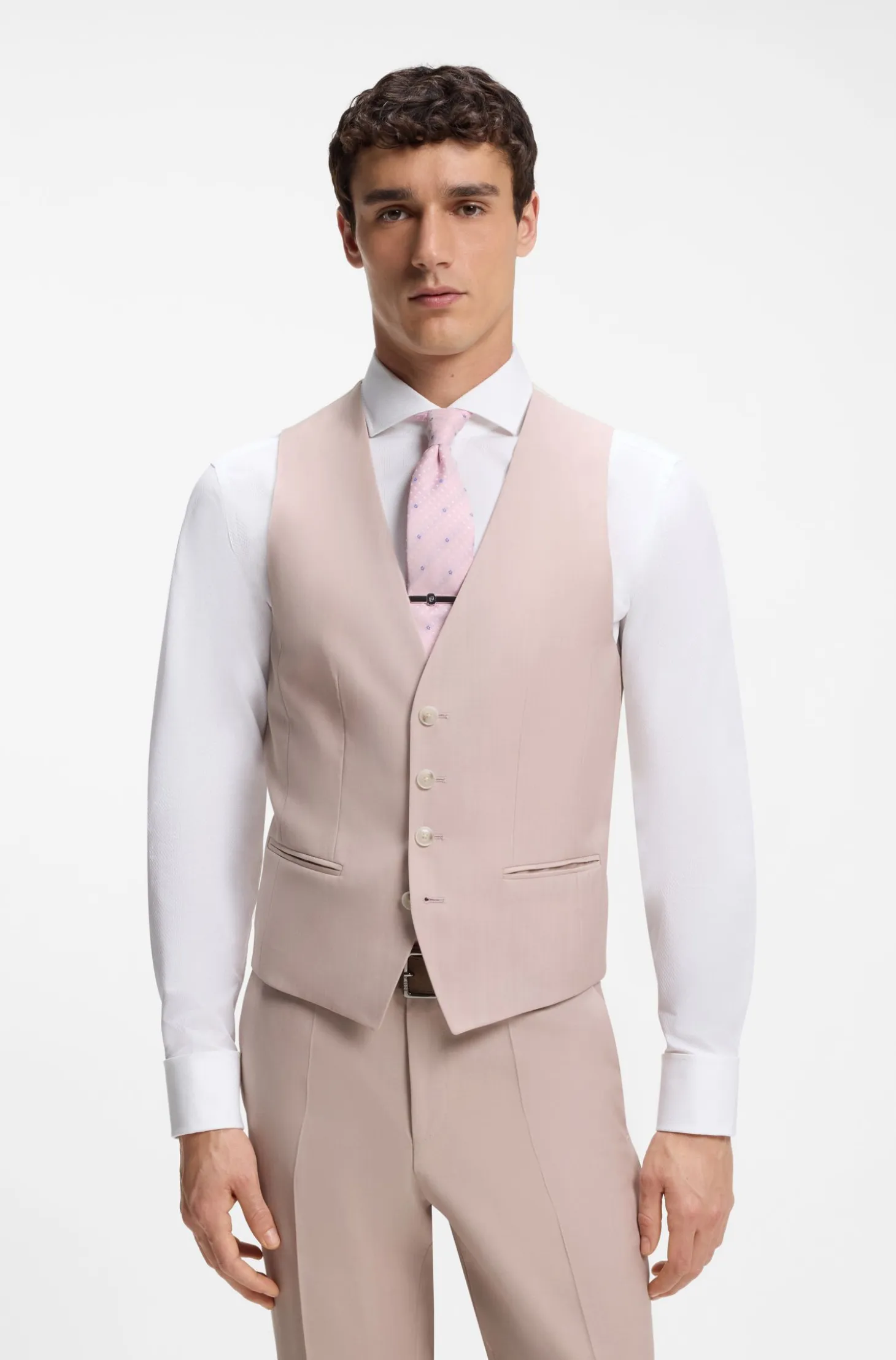 Three-piece slim-fit suit in virgin wool