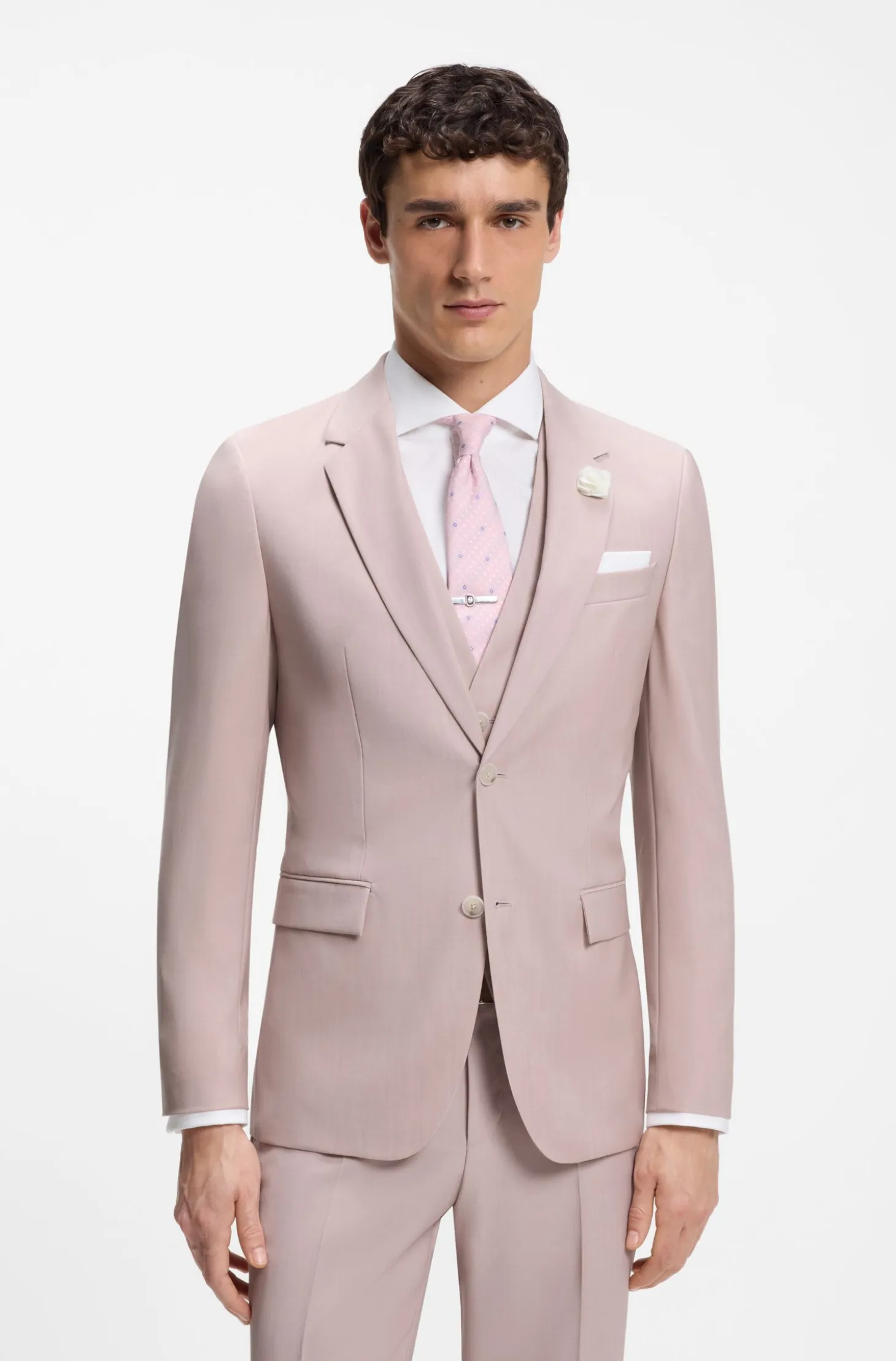 Three-piece slim-fit suit in virgin wool