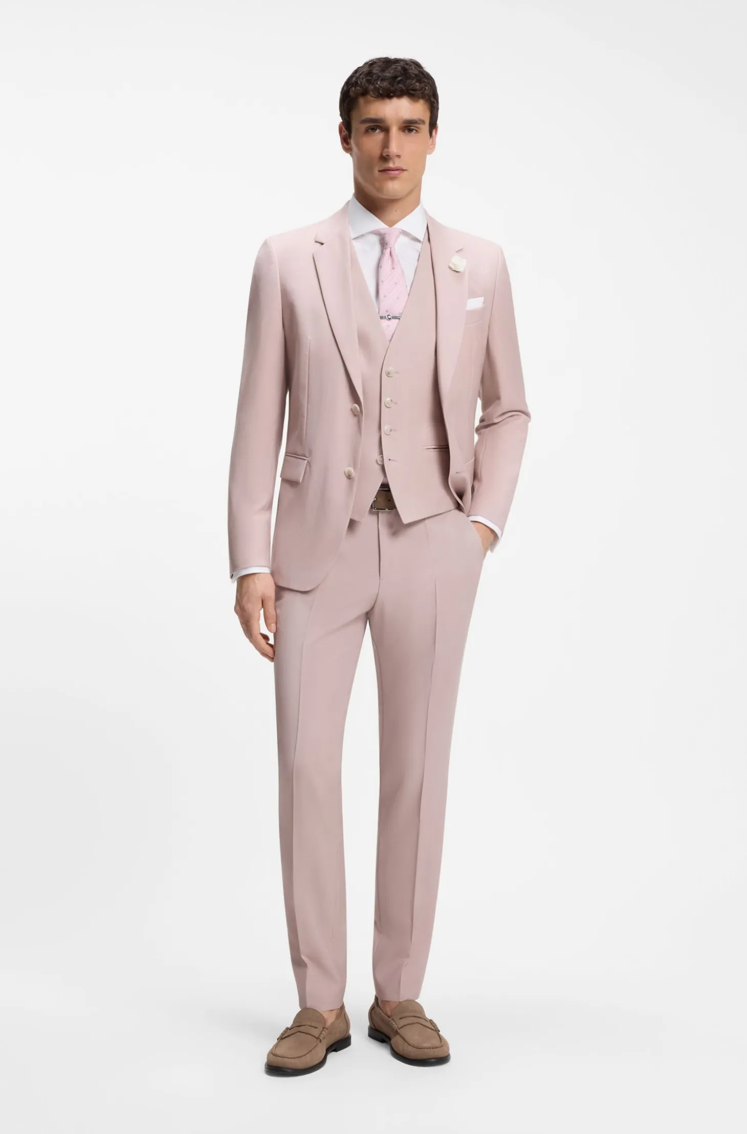 Three-piece slim-fit suit in virgin wool