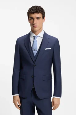 Three-piece slim-fit suit in virgin wool