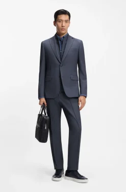 Three-piece slim-fit suit with zip-up waistcoat
