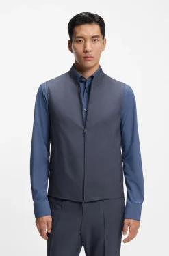 Three-piece slim-fit suit with zip-up waistcoat