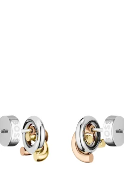 Three-tone earrings with knot design
