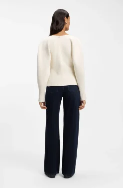 Tie-front rib-knit cardigan with balloon sleeves