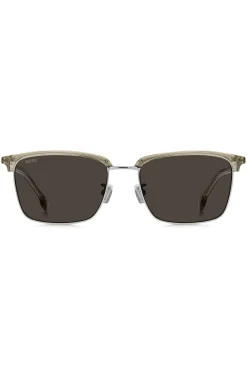 Titanium-temple sunglasses with lasered-engraved logos