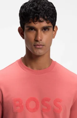 Tonal flock-logo T-shirt in stretch cotton