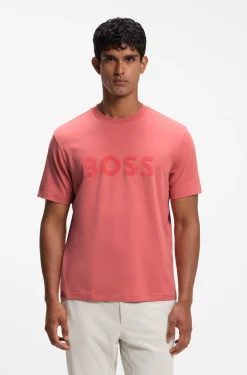 Tonal flock-logo T-shirt in stretch cotton
