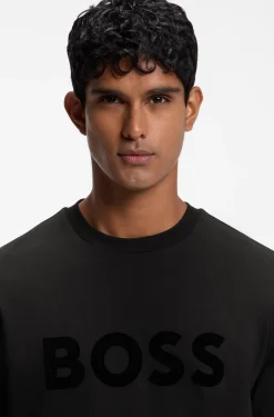 Tonal flock-logo T-shirt in stretch cotton