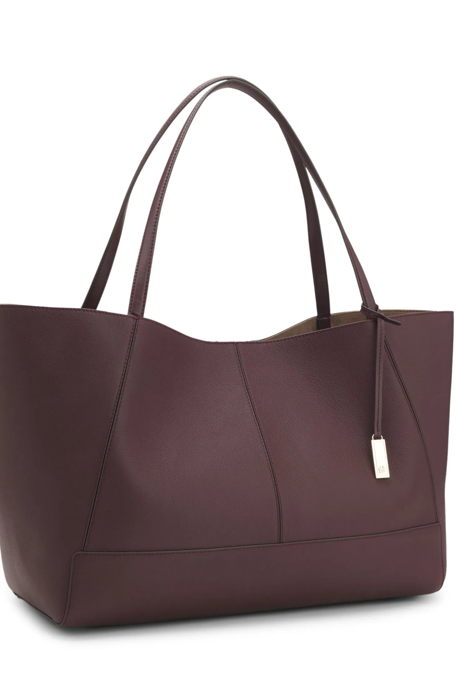 Tote bag in grained leather with detachable pouch