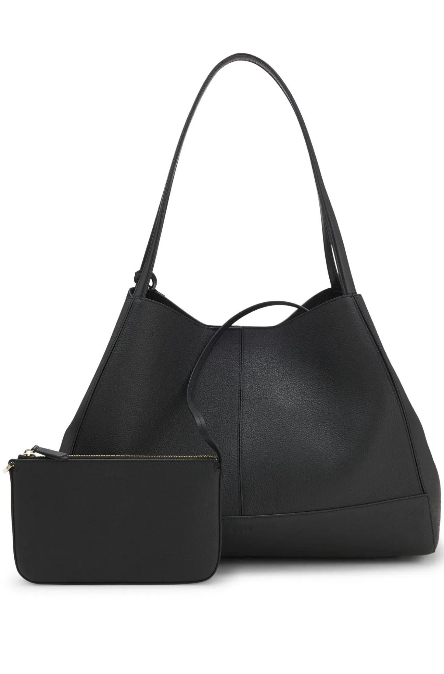 Tote bag in grained leather with detachable pouch