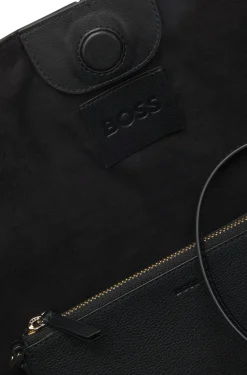 Tote bag in grained leather with detachable pouch