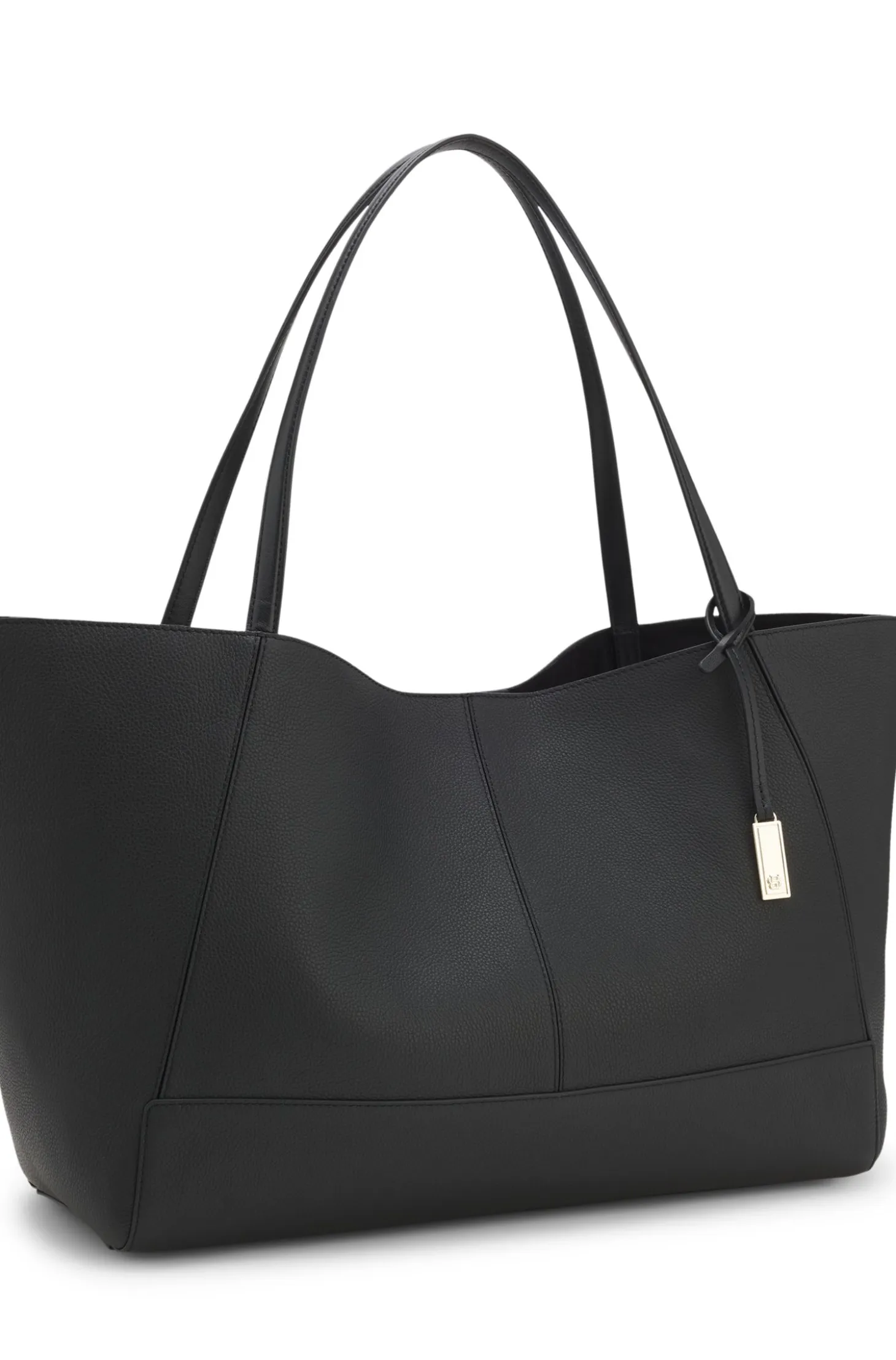Tote bag in grained leather with detachable pouch