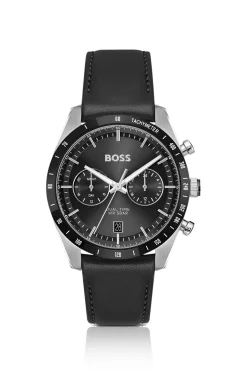 Tourmaster Black-dial watch with black leather strap