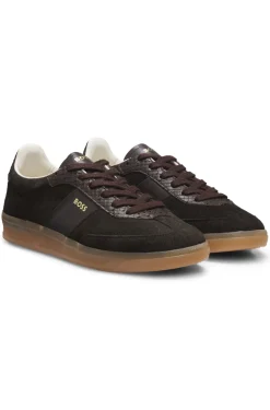 Trainers in leather and suede with python-print details