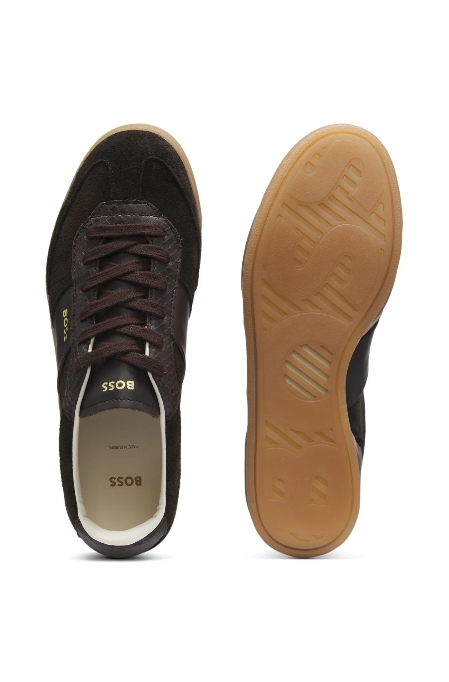 Trainers in leather and suede with python-print details