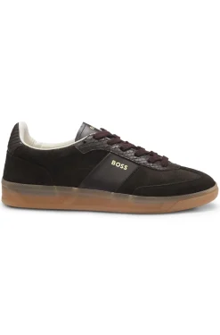 Trainers in leather and suede with python-print details