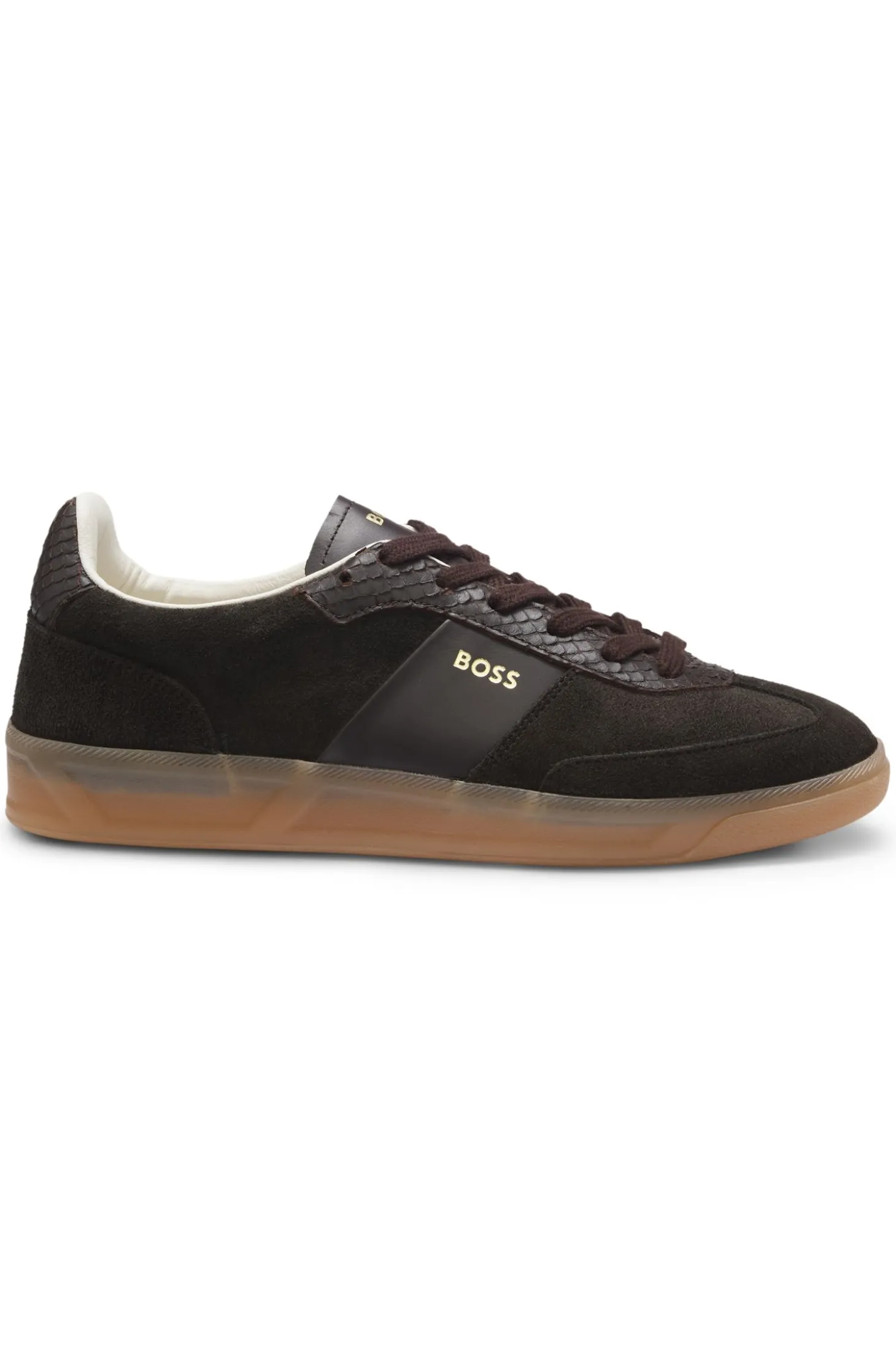 Trainers in leather and suede with python-print details