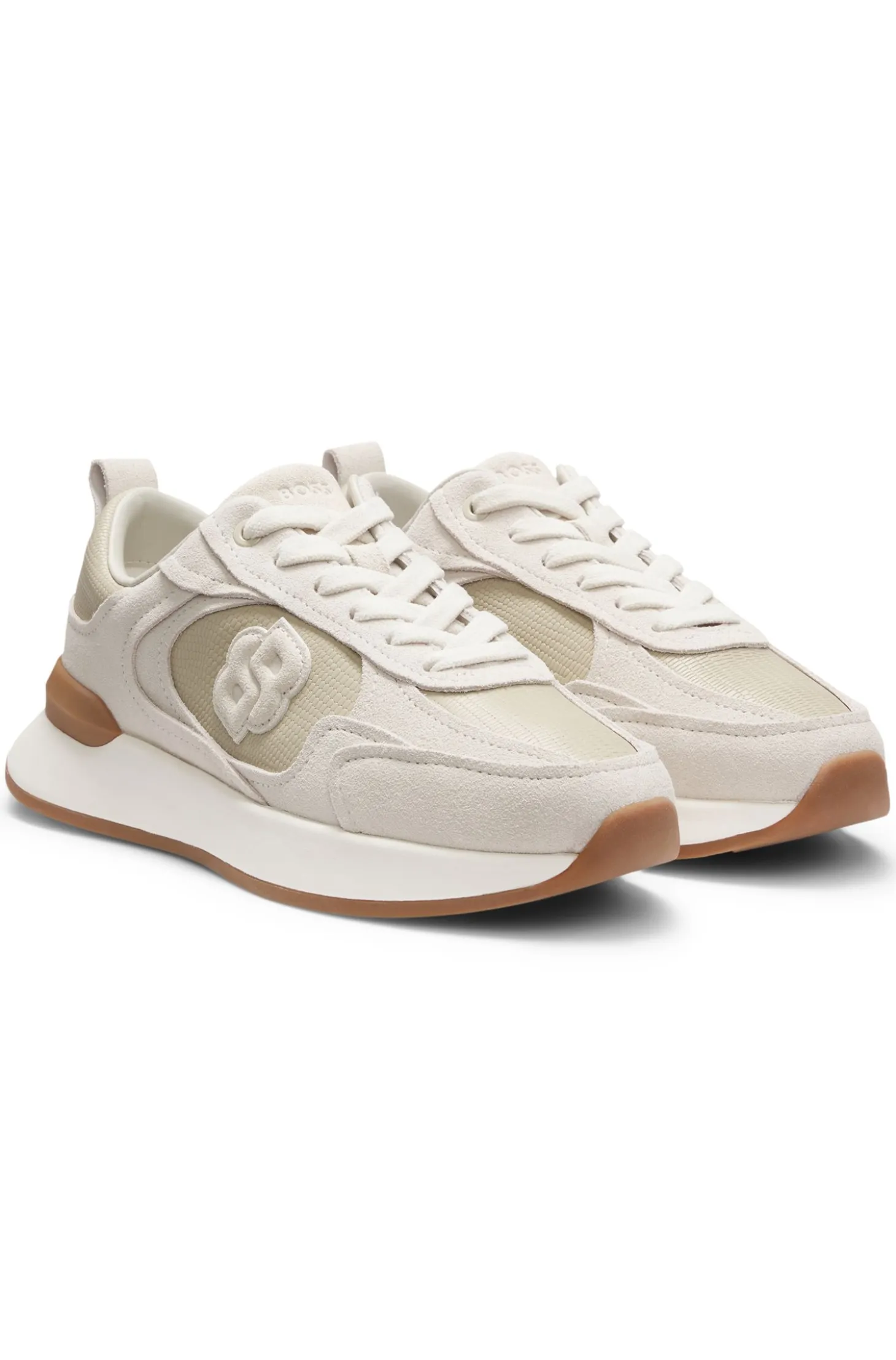 Trainers in suede and lizard-print faux leather