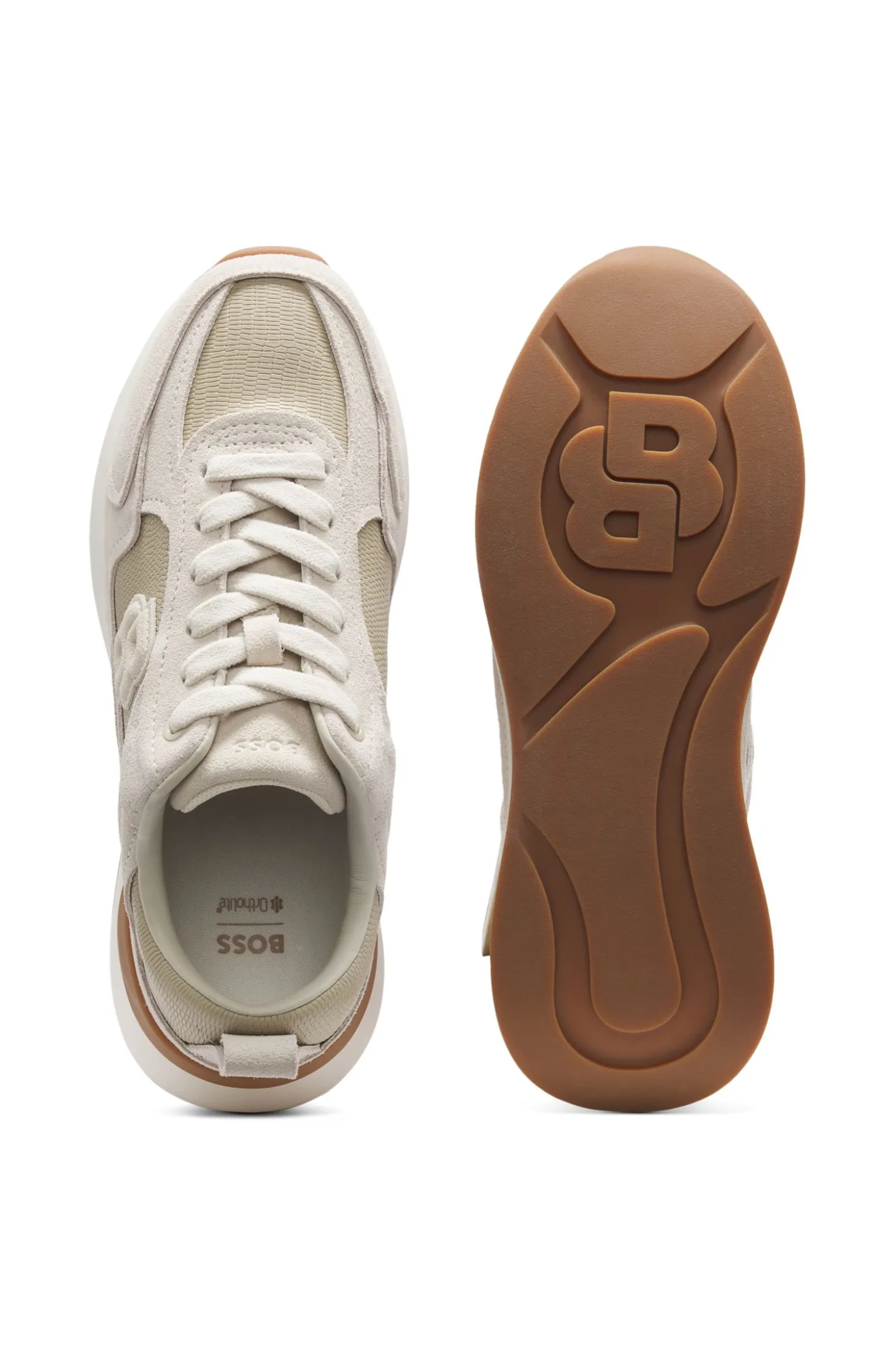 Trainers in suede and lizard-print faux leather
