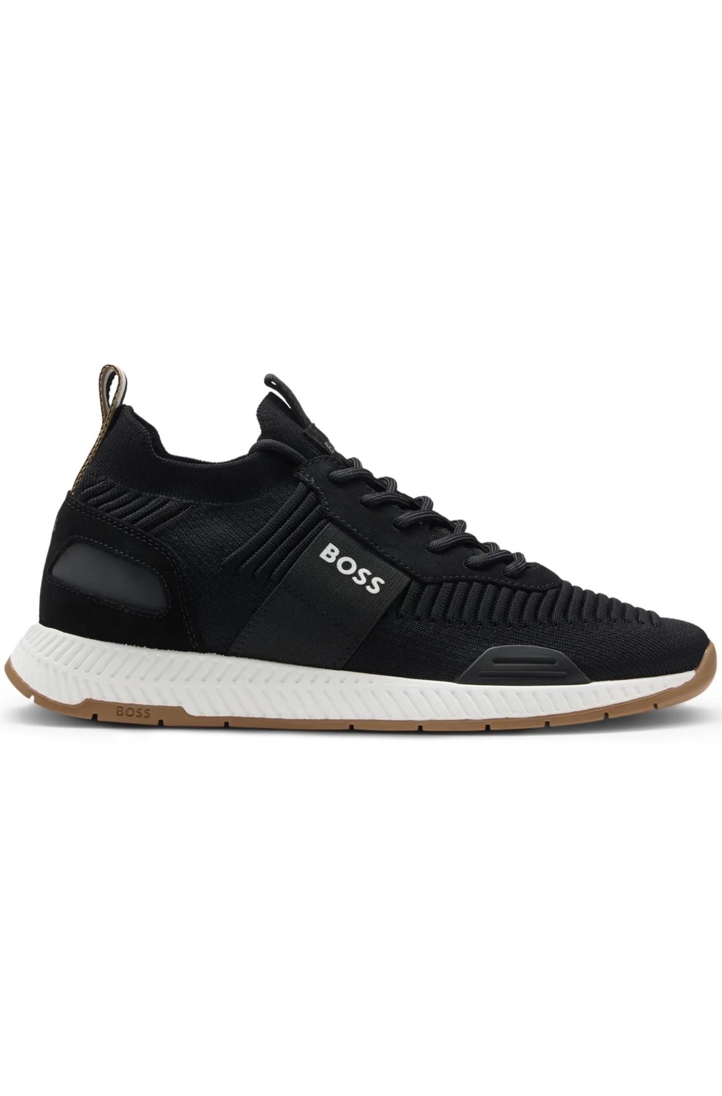 Trainers with knitted uppers and suede trims