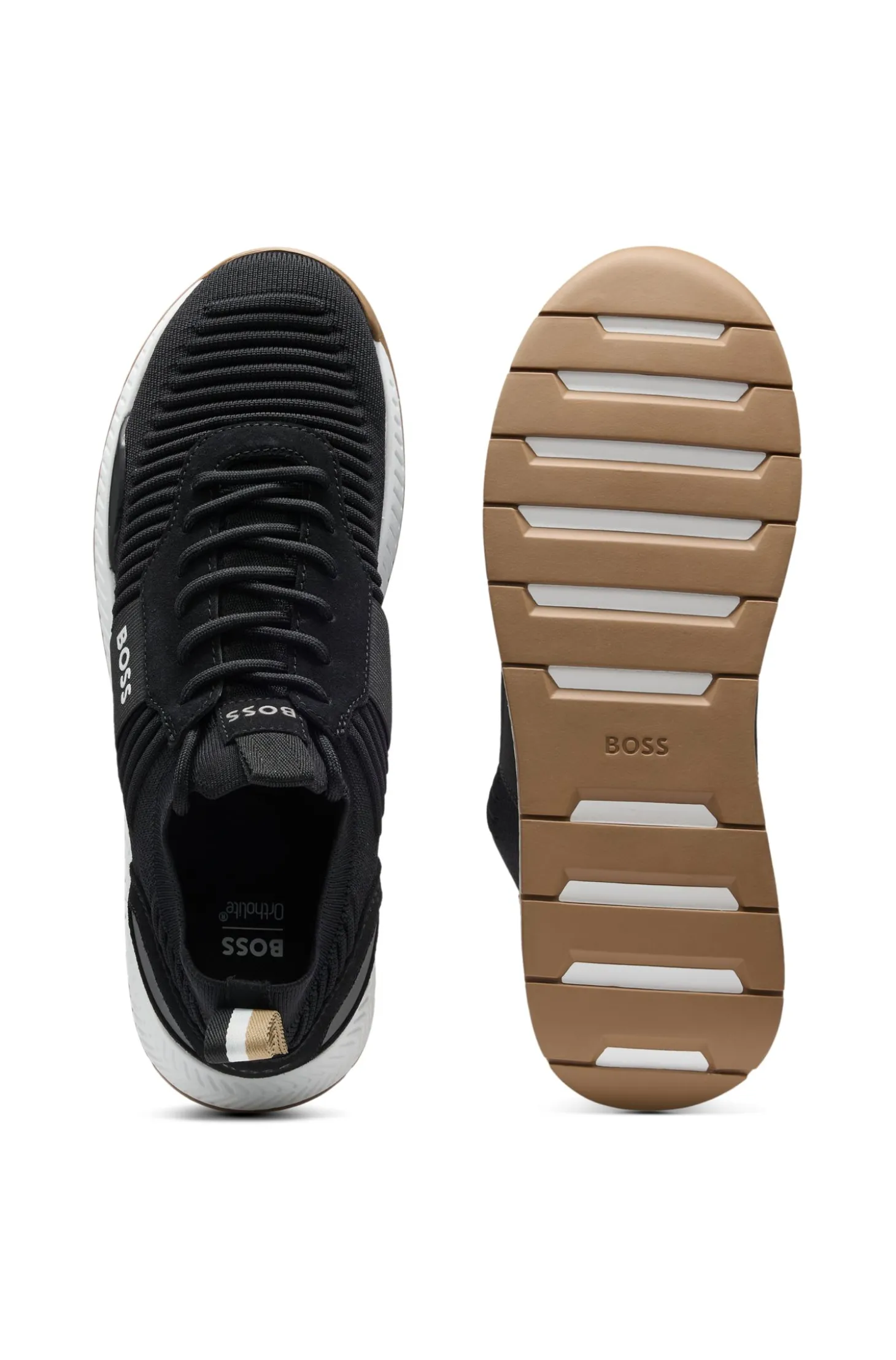 Trainers with knitted uppers and suede trims