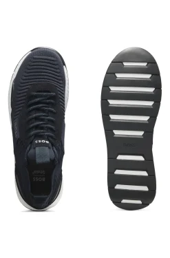 Trainers with knitted uppers and suede trims