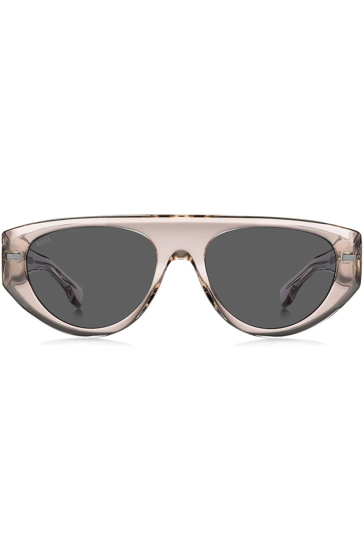 Translucent pink bio-acetate sunglasses with patterned rivets