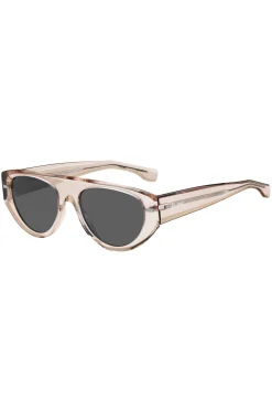 Translucent pink bio-acetate sunglasses with patterned rivets