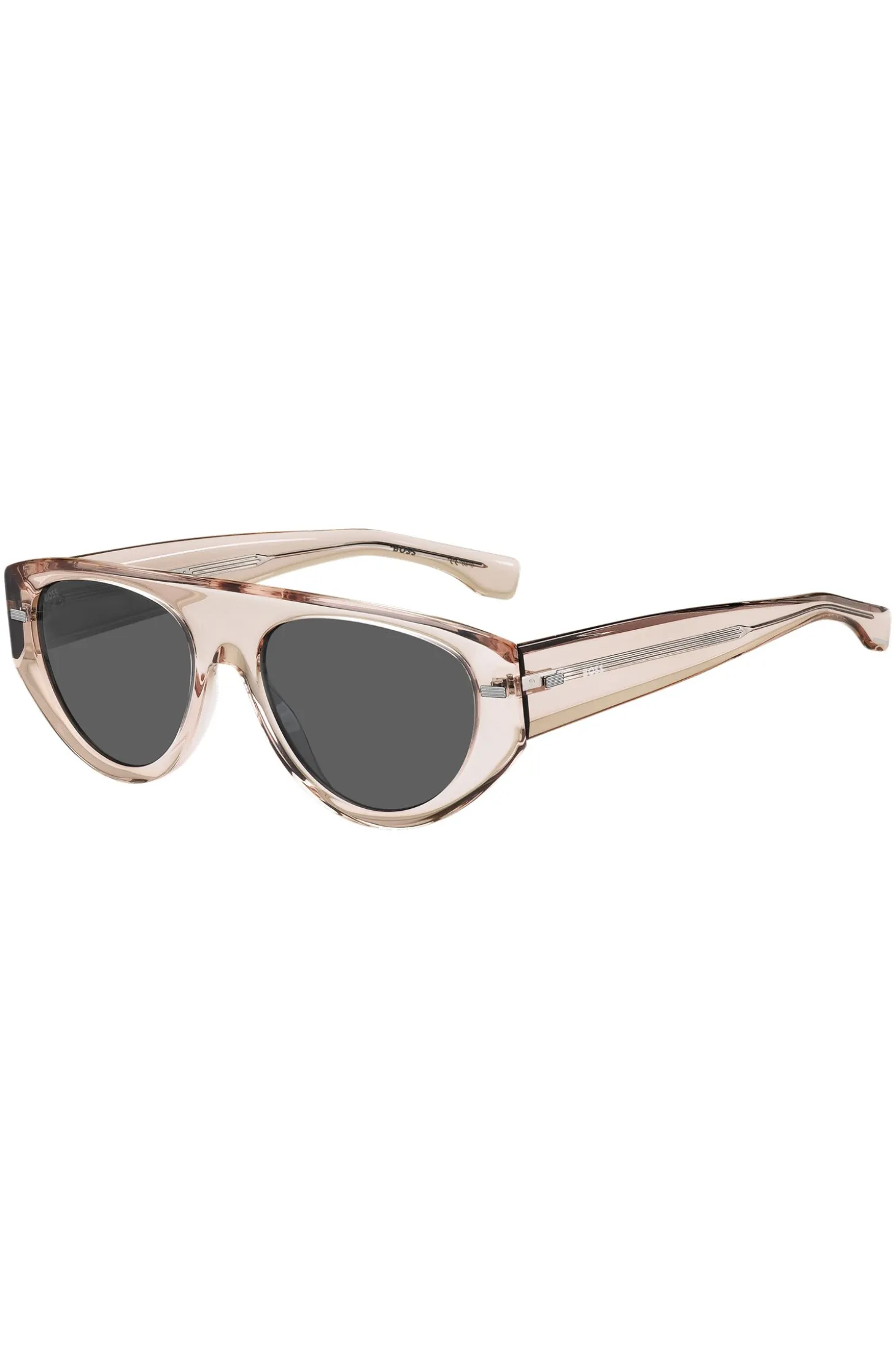 Translucent pink bio-acetate sunglasses with patterned rivets
