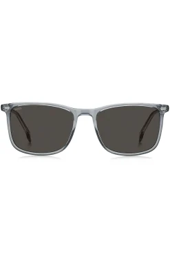 Transparent-blue sunglasses with temple logo