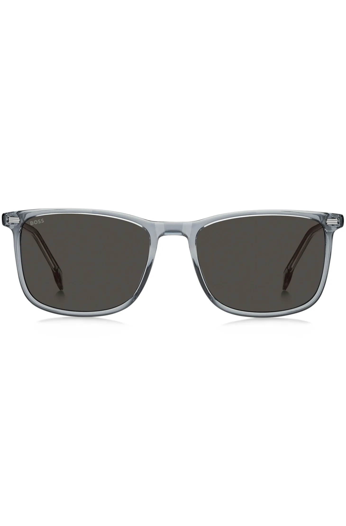 Transparent-blue sunglasses with temple logo