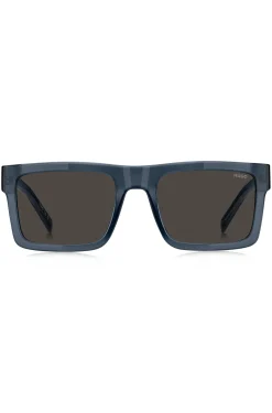 Transparent-blue sunglasses with grey lenses