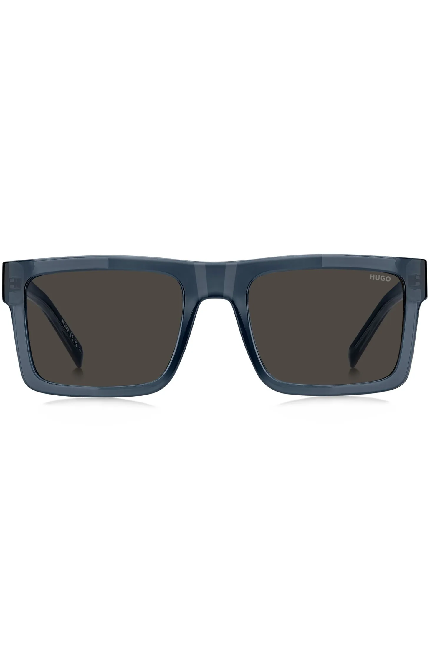 Transparent-blue sunglasses with grey lenses