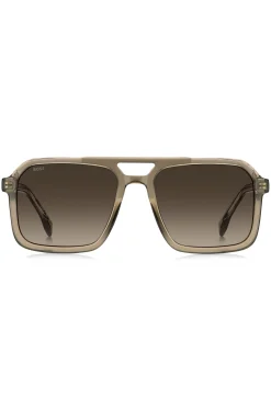 Transparent-brown sunglasses with logo trim