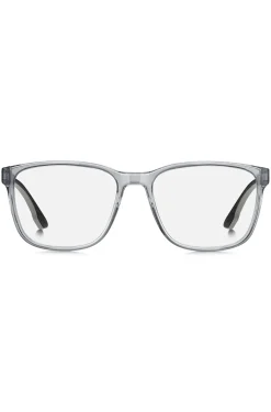 Transparent-grey optical frames with logo plaque