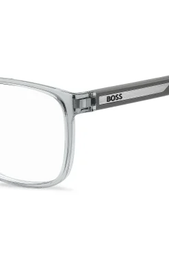 Transparent-grey optical frames with logo plaque