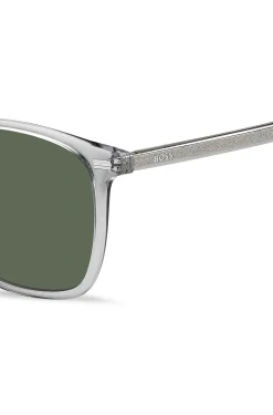 Transparent-grey sunglasses with temple logo