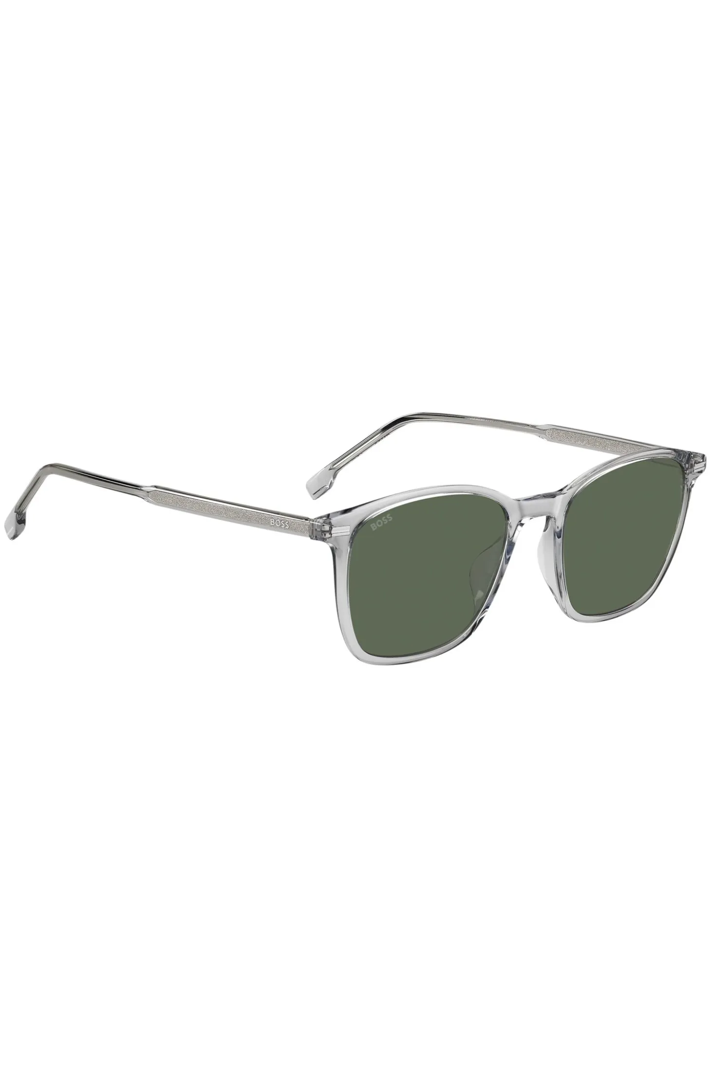 Transparent-grey sunglasses with temple logo