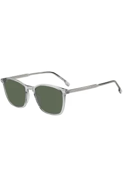 Transparent-grey sunglasses with temple logo