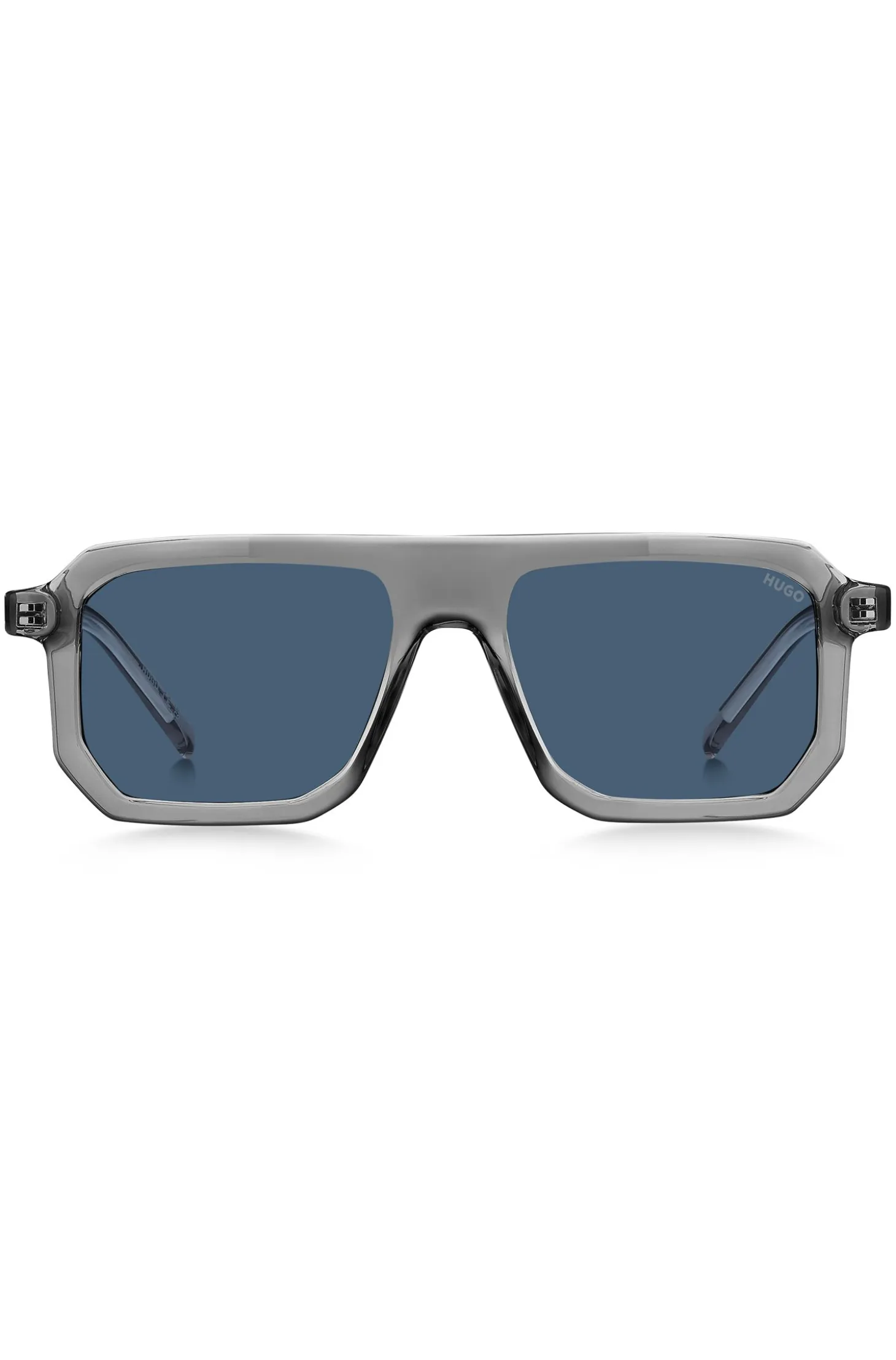 Transparent-grey sunglasses with blue lenses