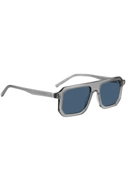 Transparent-grey sunglasses with blue lenses