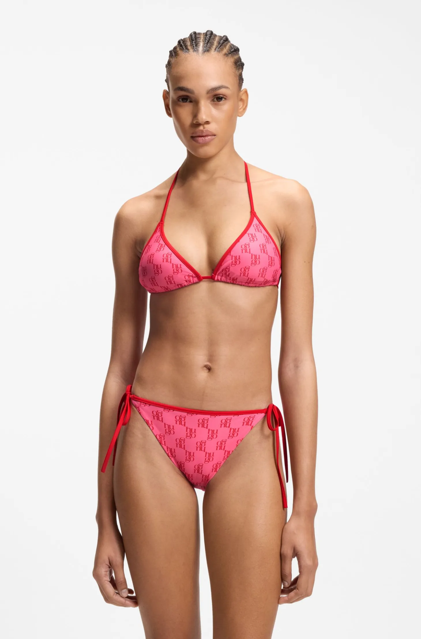 Triangle bikini top with stacked logos