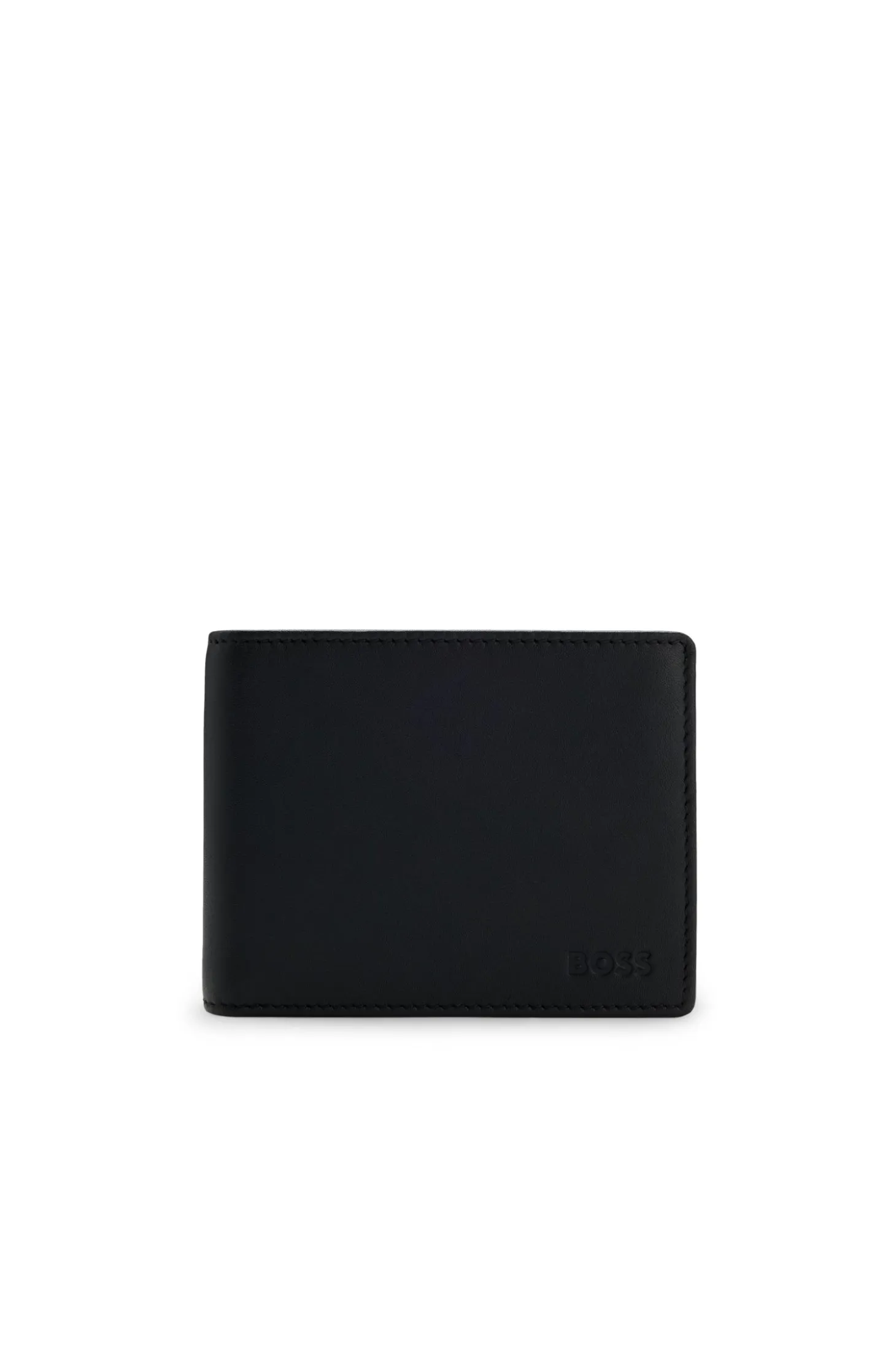 Trifold wallet in micro-grained leather with embossed logo